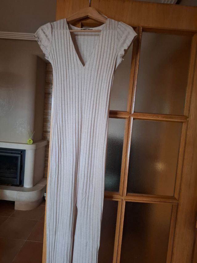 Vestido canalé beige