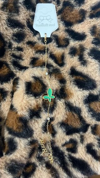 Pulsera de mariposa de oro y esmalte verde