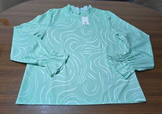 Blusa verde claro estampada de manga larga.