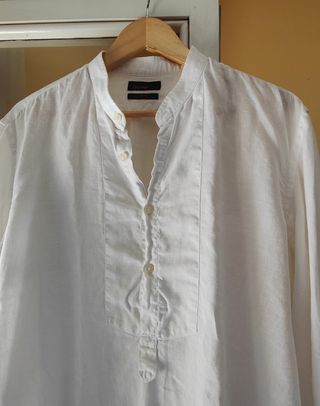Camisa Lino Zara Cuello Mao Blanca talla L