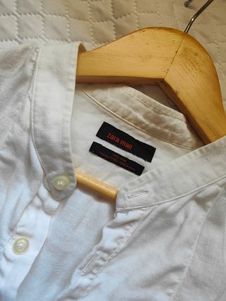 Camisa Lino Zara Cuello Mao Blanca talla L