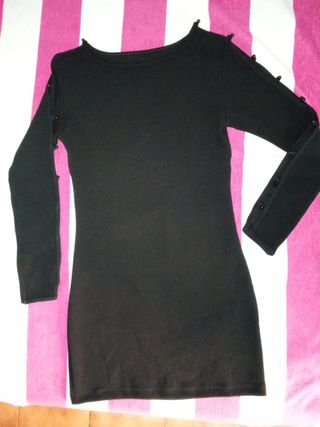 Vestido negro manga larga mujer