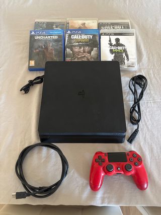 PS4 (PlayStation 4) Negra + Juegos y Mando