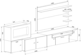 Gran set de salón TV blanco con chimenea