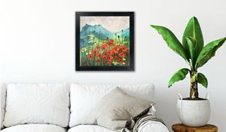 Cuadro al óleo de Amapolas y Montañas