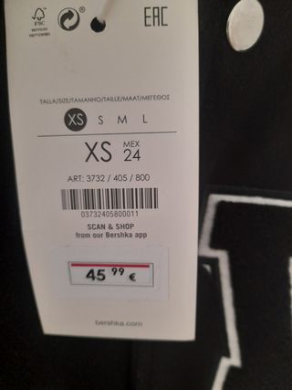 Chaqueta Bomber Bershka Negra Talla XS