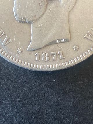 Moneda de plata, 5 pesetas 1871 DEM * 18 74
