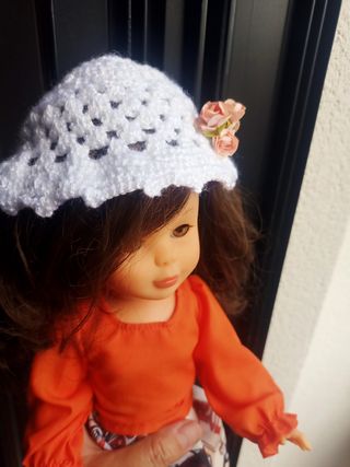 Gorro crochet Nancy blanco con flores