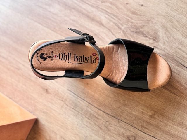 Sandalias tacón madera suela gel negras