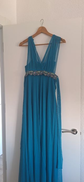 Vestido de fiesta azul verdoso