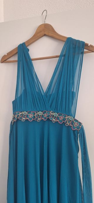 Vestido de fiesta azul verdoso