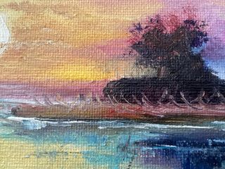 Cuadro al óleo de paisaje al atardecer