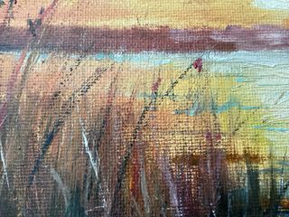 Cuadro al óleo de paisaje al atardecer