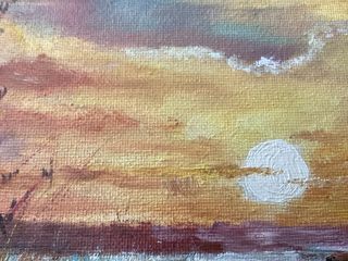 Cuadro al óleo de paisaje al atardecer