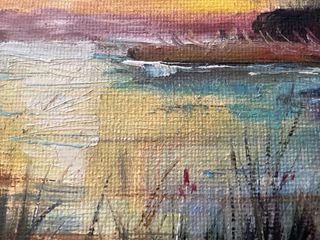 Cuadro al óleo de paisaje al atardecer