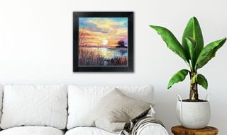 Cuadro al óleo de paisaje al atardecer