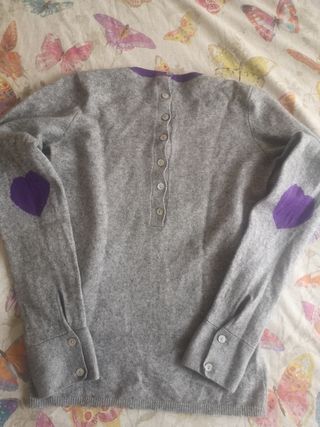 Jersey lana gris con corazones morados