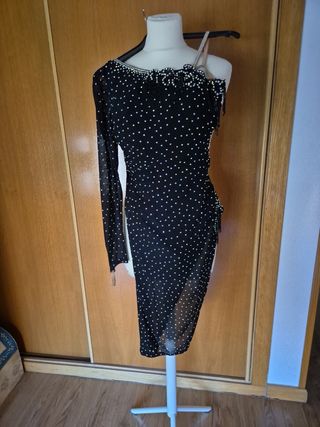 Vestido fiesta y baile con pedrería multicolor - L