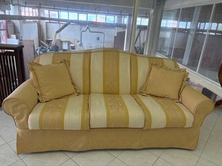 Divano 3 posti tessuto beige e giallo