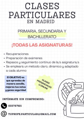 CLASES PARTICULARES, PRIMARIA, ESO Y BACHILLERATO