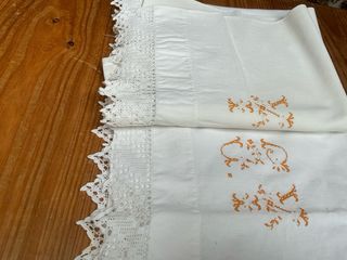 Juego Sábanas Lino Antiguo 170x250 Bordado Naranja