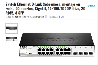 Switch D-Link 20 Puertos Gigabit RJ45 SFP