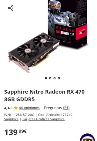Tarjeta Gráfica Sapphire RX 470 8GB GDDR5