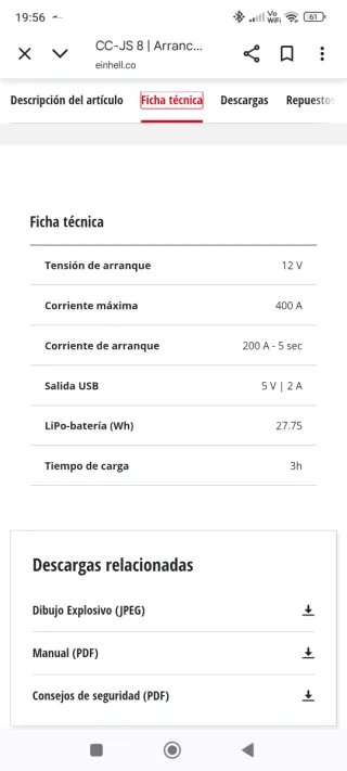 Arrancador Batería Einhell CC-JS 8