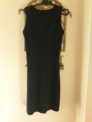 Vestido estampado plumas negro y multicolor