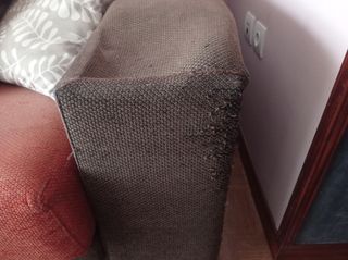 Sofá chaise longue tela marrón y naranja