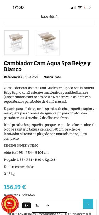 Bañera cambiador bebé CAM y regalo adaptador bebé.
