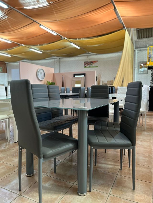 Conjunto Mesa Comedor 6 Sillas Grises - Nueva