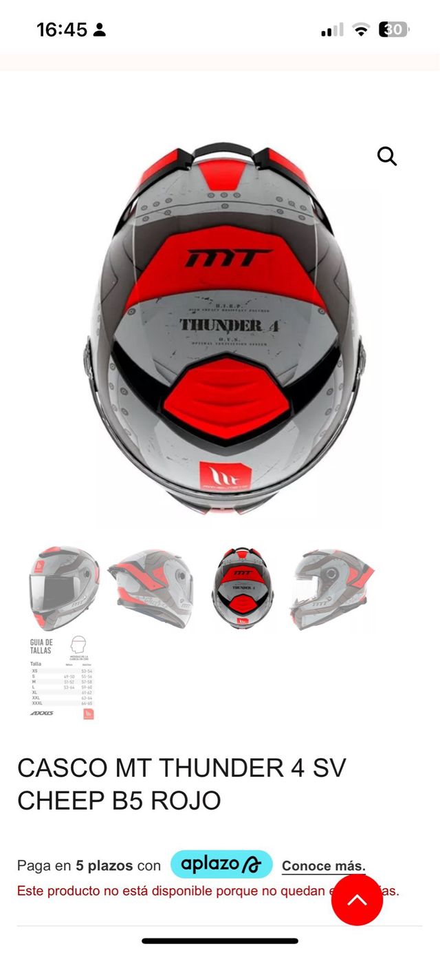 Casco MT Thunder 4 SV Cheep B5 Rojo talla s