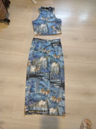 Conjunto Crop Top y Falda Mariposas