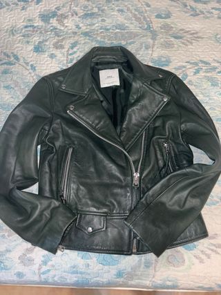 Chaqueta Cuero Verde Mango