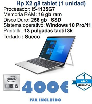 Hp X2 g8 tablet 13 i5 16GB RAM 256GB SSD