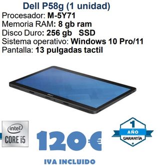 Dell P58g Tablet 13 Táctil 256GB SSD 8GB RAM