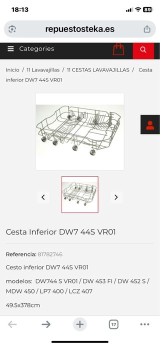 Cesta inferior lavavajillas Teka