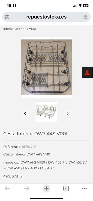 Cesta inferior lavavajillas Teka