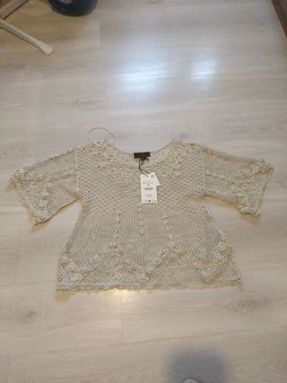 Jersey Zara calado beige talla M
