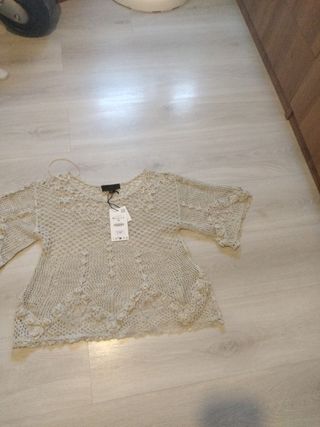 Jersey Zara calado beige talla M