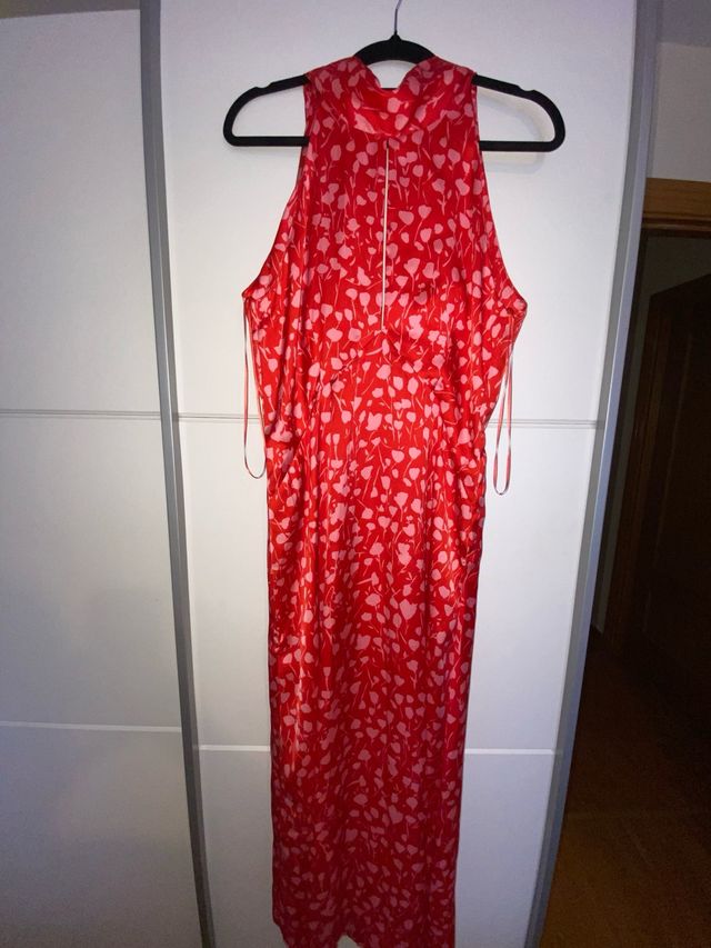 Vestido largo ZARA estampado floral rojo
