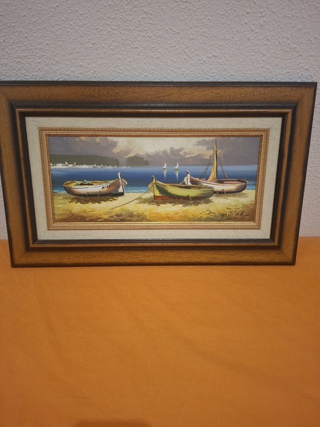 Cuadro J. Bastida Barcas en la Playa