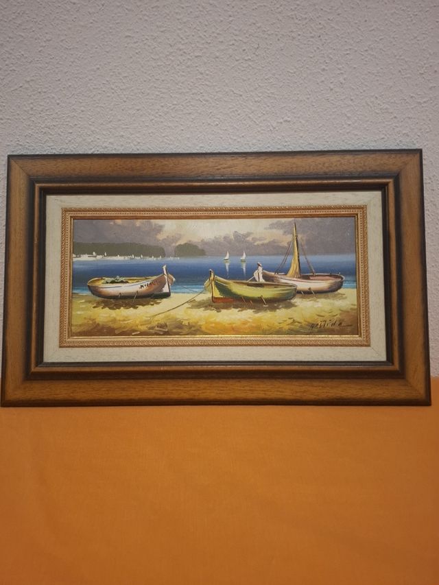 Cuadro J. Bastida Barcas en la Playa