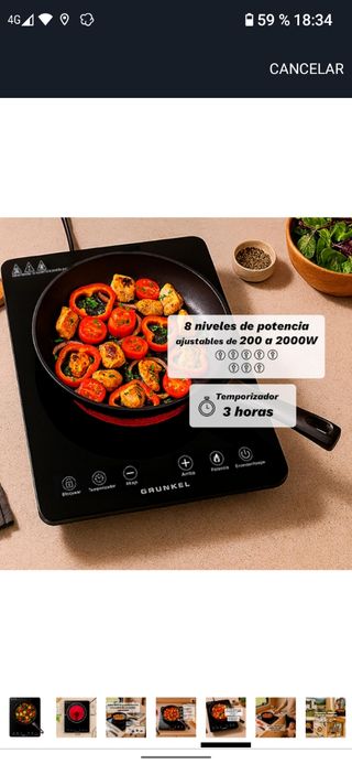 Placa Inducción Grunkel 2000W Táctil, temporizador