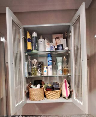 Armario auxiliar baño madera y cristal