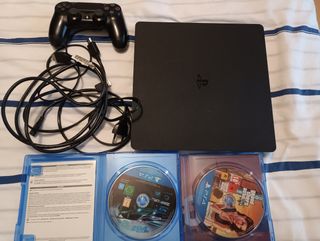 Ps4 Slim Negra + 2 Juegos + Mando + Cables✅
