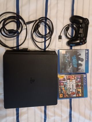 Ps4 Slim Negra + 2 Juegos + Mando + Cables✅