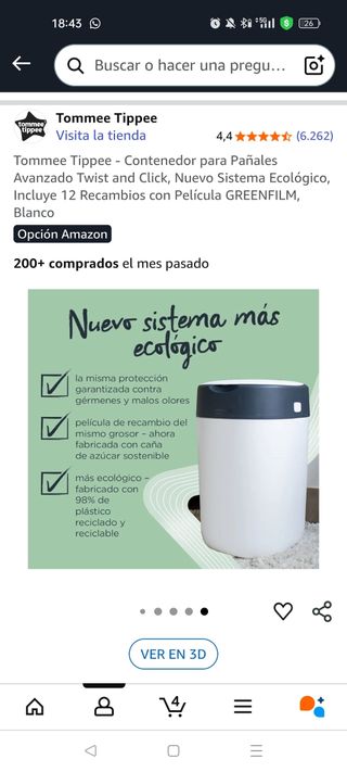 Contenedor Pañales Twist & Click Gris Tommee Tippe