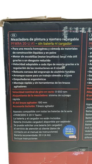 Batidora De Obra Parkside PFMRA 20-LI A1